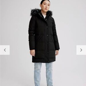 Long Black Puffer Coat with Faux Fur Hood